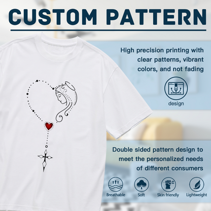 Sacred Virgin Mary Heart Cross Line Art Plus Size Women Graphic Tee