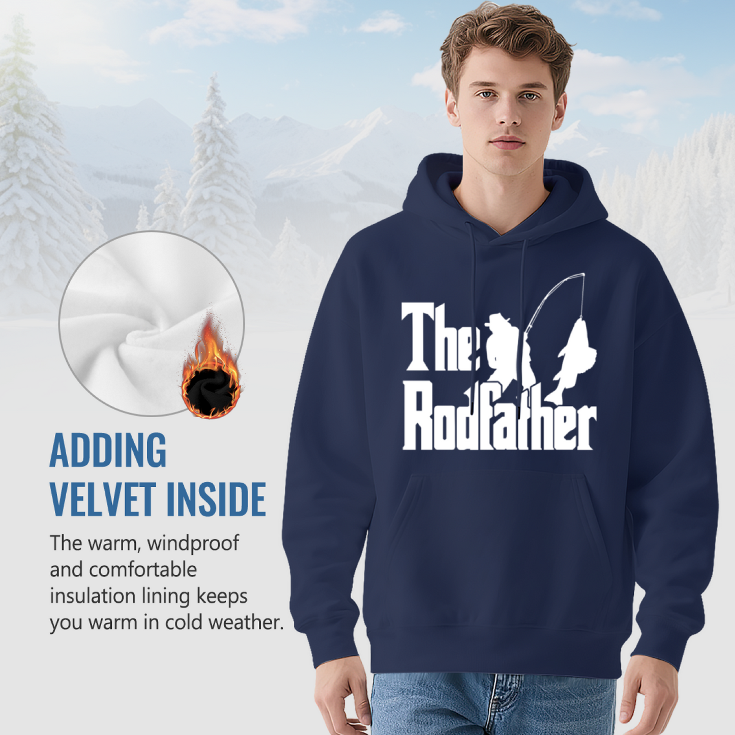 The Rodfather Fishing Lover Navy Hoodie, Comfort Angler Daily Hoodie
