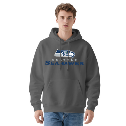 Seattle Seahawks Sport Logo Black Hoodie, Men Athletic Warm Casual Hooded Sweatshirt