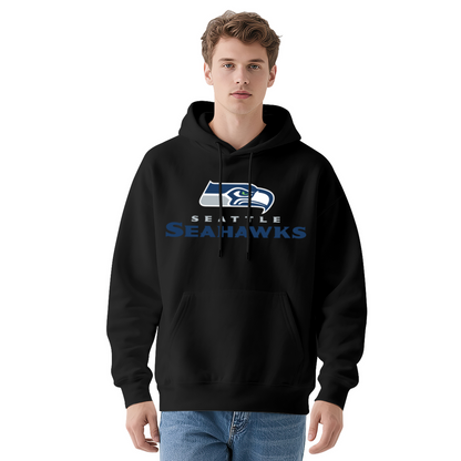 Seattle Seahawks Sport Logo Black Hoodie, Men Athletic Warm Casual Hooded Sweatshirt