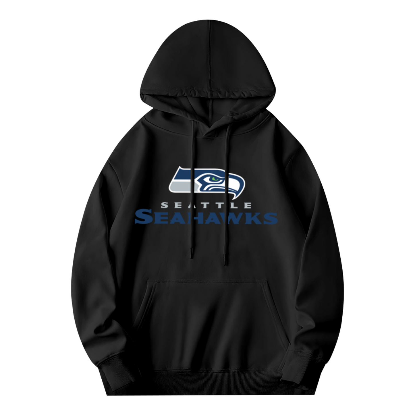 Seattle Seahawks Sport Logo Black Hoodie, Men Athletic Warm Casual Hooded Sweatshirt