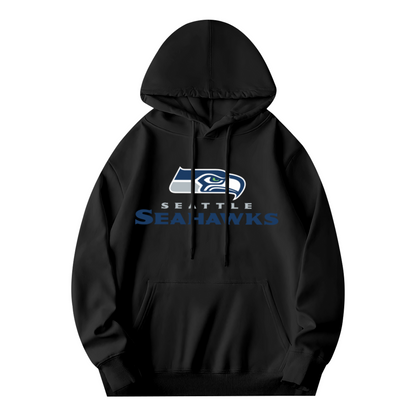 Seattle Seahawks Sport Logo Black Hoodie, Men Athletic Warm Casual Hooded Sweatshirt