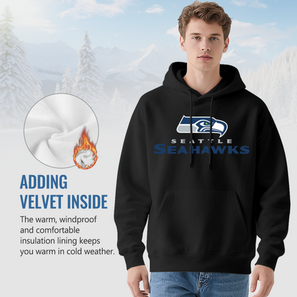 Seattle Seahawks Sport Logo Black Hoodie, Men Athletic Warm Casual Hooded Sweatshirt