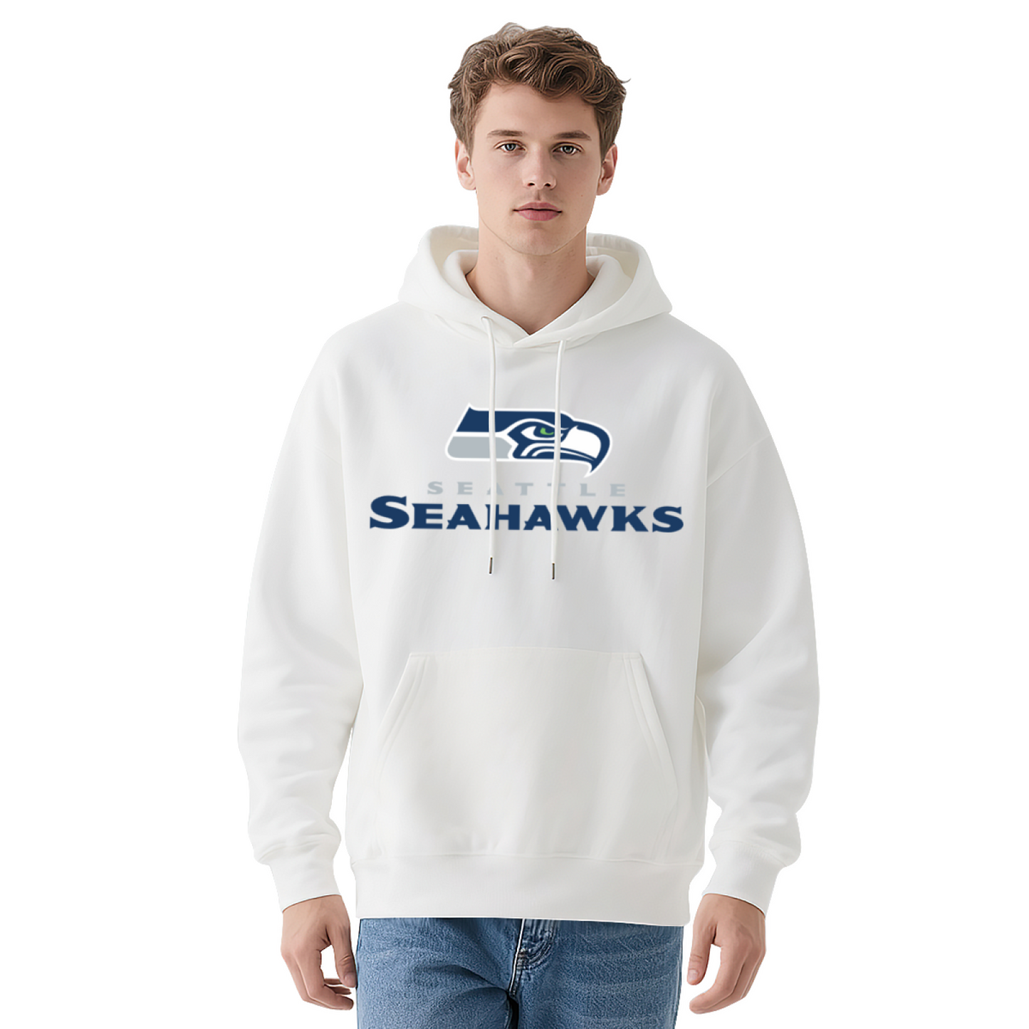Seattle Seahawks Sport Logo Black Hoodie, Men Athletic Warm Casual Hooded Sweatshirt
