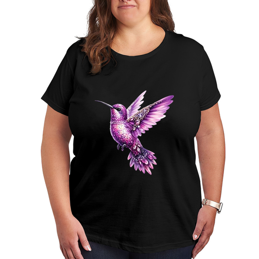 Luxe Purple Crystal Hummingbird Plus Size Ladies T-Shirt