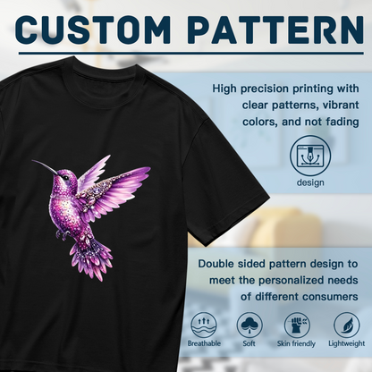Luxe Purple Crystal Hummingbird Plus Size Ladies T-Shirt