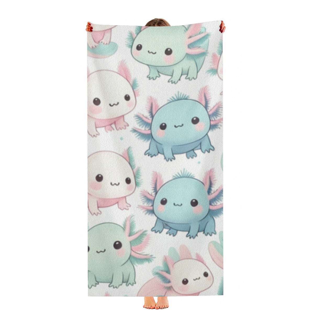 Cute Pastel Axolotl Cartoon Beach Towel, Ultra Skin-Friendly, Fluffy Soft and Highly Absorbent for All Ages
