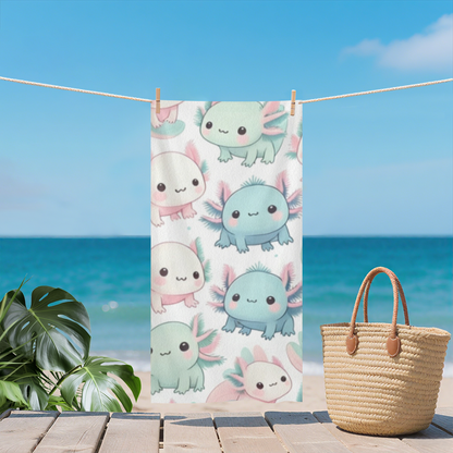 Cute Pastel Axolotl Cartoon Beach Towel, Ultra Skin-Friendly, Fluffy Soft and Highly Absorbent for All Ages