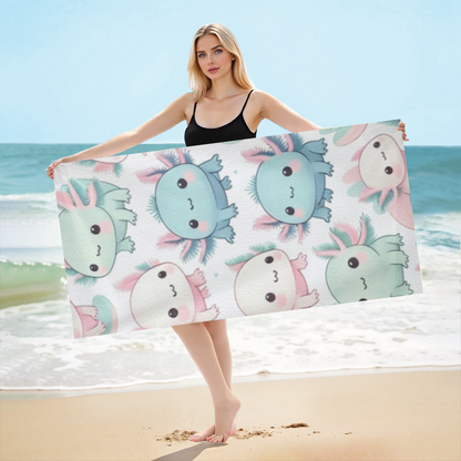 Cute Pastel Axolotl Cartoon Beach Towel, Ultra Skin-Friendly, Fluffy Soft and Highly Absorbent for All Ages