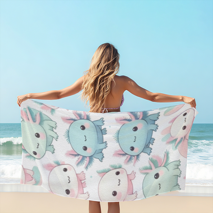 Cute Pastel Axolotl Cartoon Beach Towel, Ultra Skin-Friendly, Fluffy Soft and Highly Absorbent for All Ages