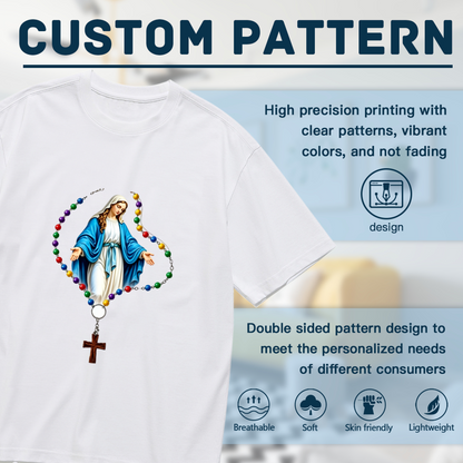 Virgin Mary Colorful Rosary Catholic Faith Plus Size Ladies Tee