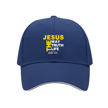 JESUS THE WAY TRUTH LIFE Black Sandwich Brim Baseball Cap Christian Faith Hat