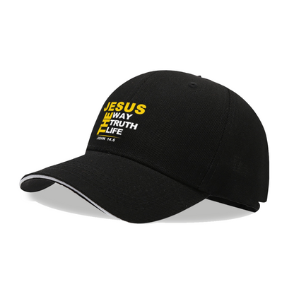JESUS THE WAY TRUTH LIFE Black Sandwich Brim Baseball Cap Christian Faith Hat