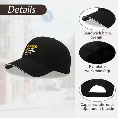 JESUS THE WAY TRUTH LIFE Black Sandwich Brim Baseball Cap Christian Faith Hat
