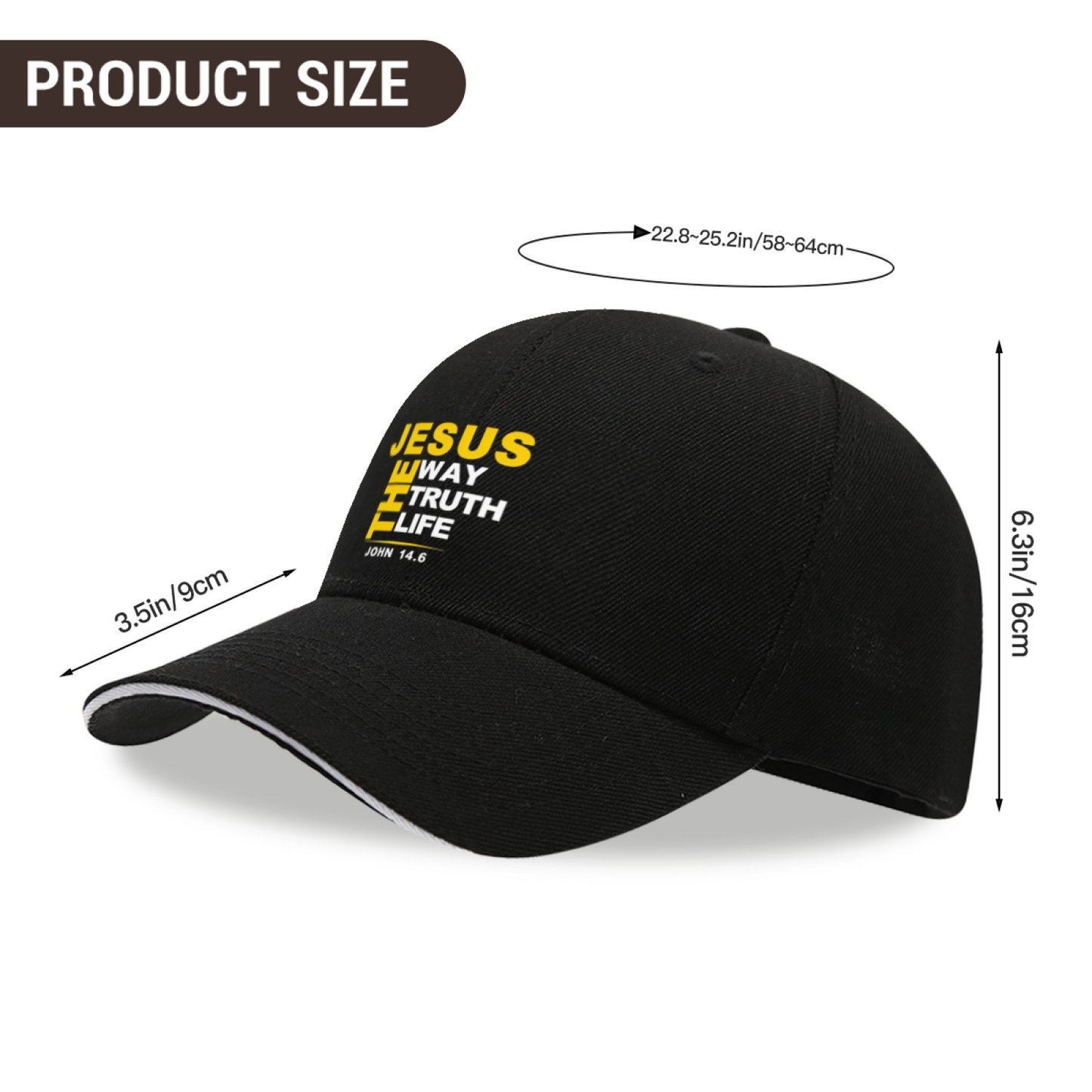 JESUS THE WAY TRUTH LIFE Black Sandwich Brim Baseball Cap Christian Faith Hat