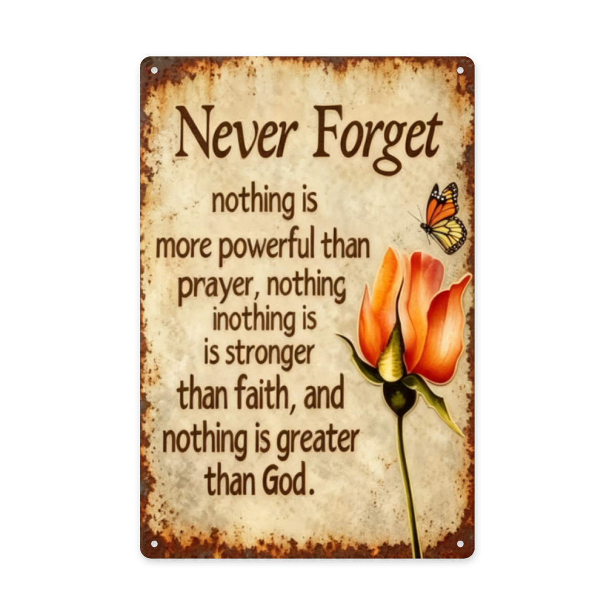 Faith & Prayer Rose Butterfly Inspirational Metal Sign