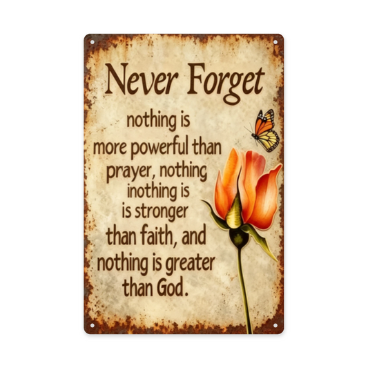 Faith & Prayer Rose Butterfly Inspirational Metal Sign