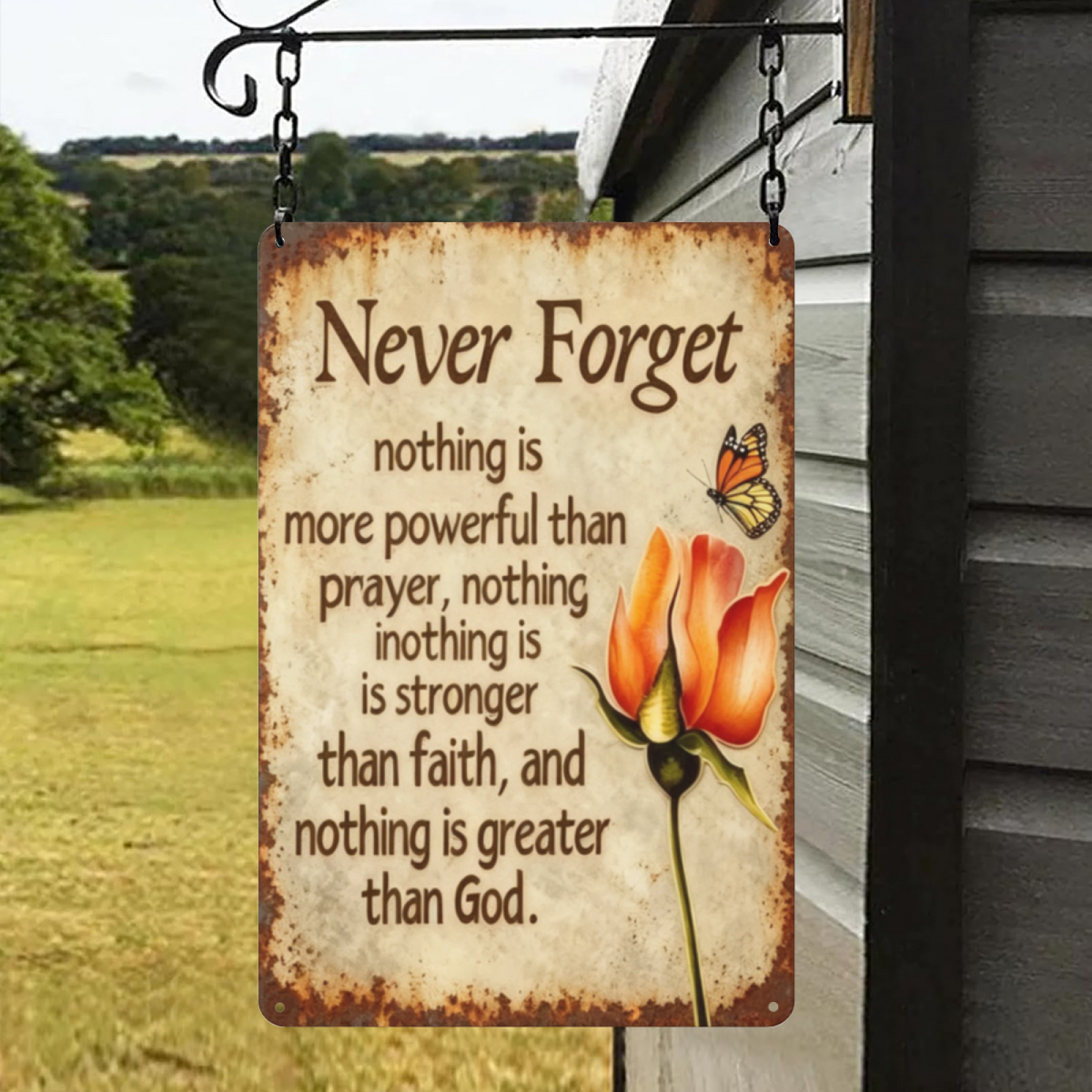 Faith & Prayer Rose Butterfly Inspirational Metal Sign