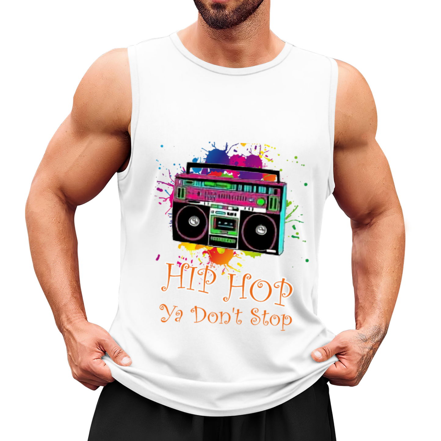 Hip Hop Ya Don¡¯t Stop Boombox Splash Print Tank