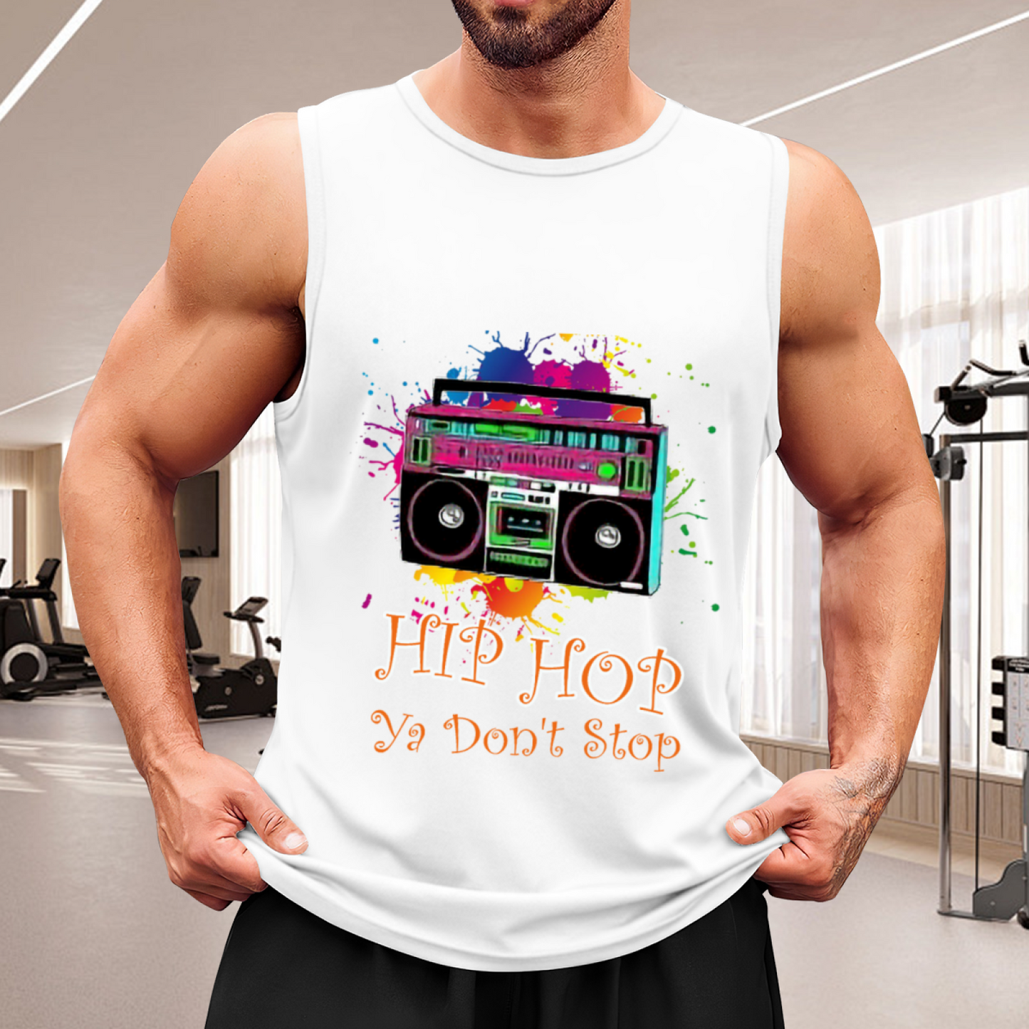 Hip Hop Ya Don¡¯t Stop Boombox Splash Print Tank