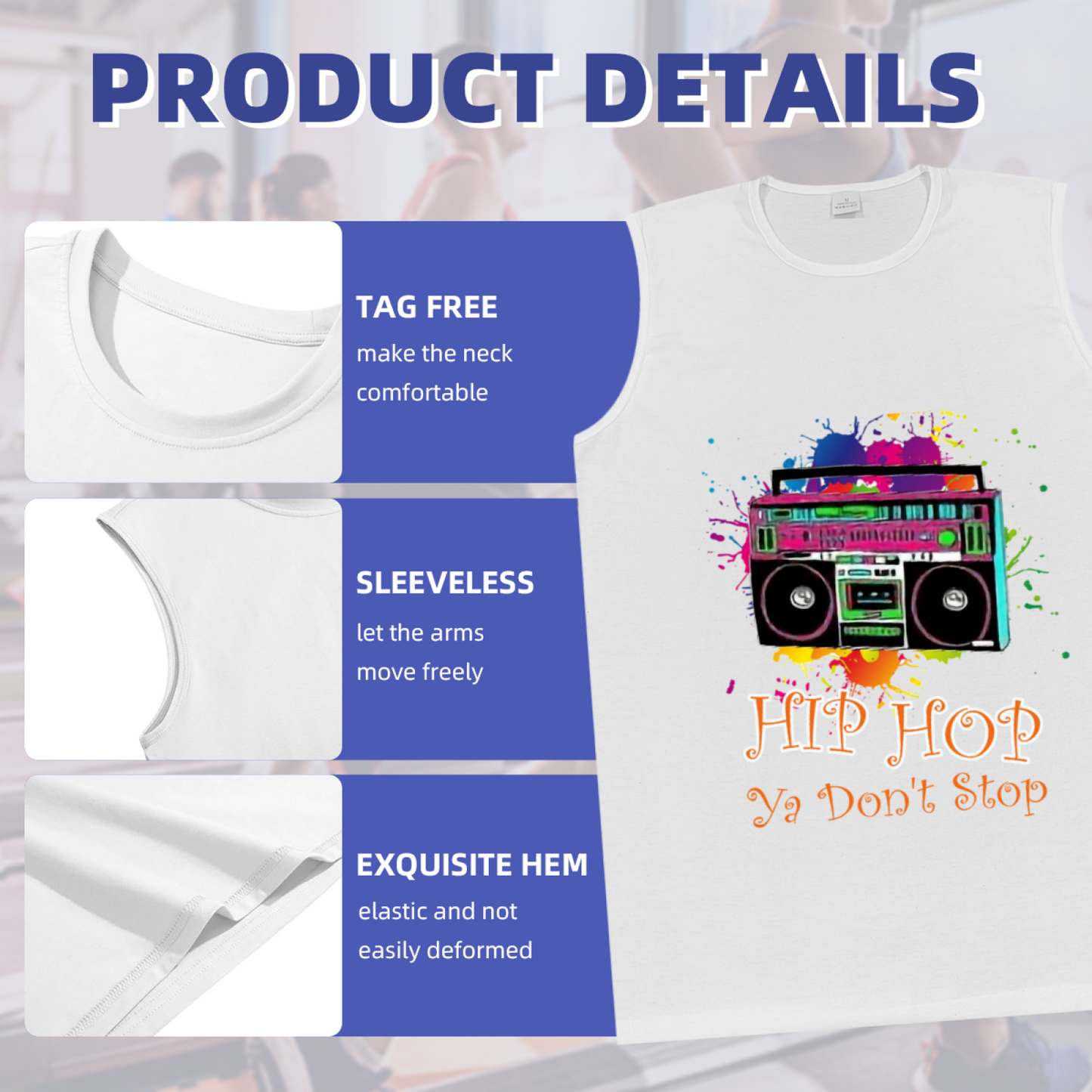 Hip Hop Ya Don¡¯t Stop Boombox Splash Print Tank