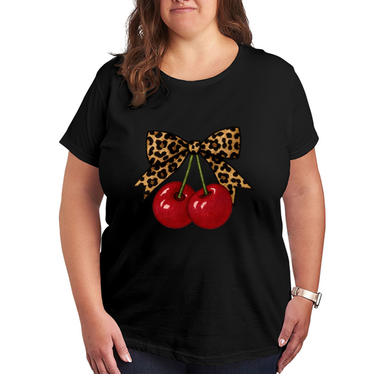 Y2K Leopard Bow Red Cherry Cute Graphic Plus Size Women Printed T-Shirt