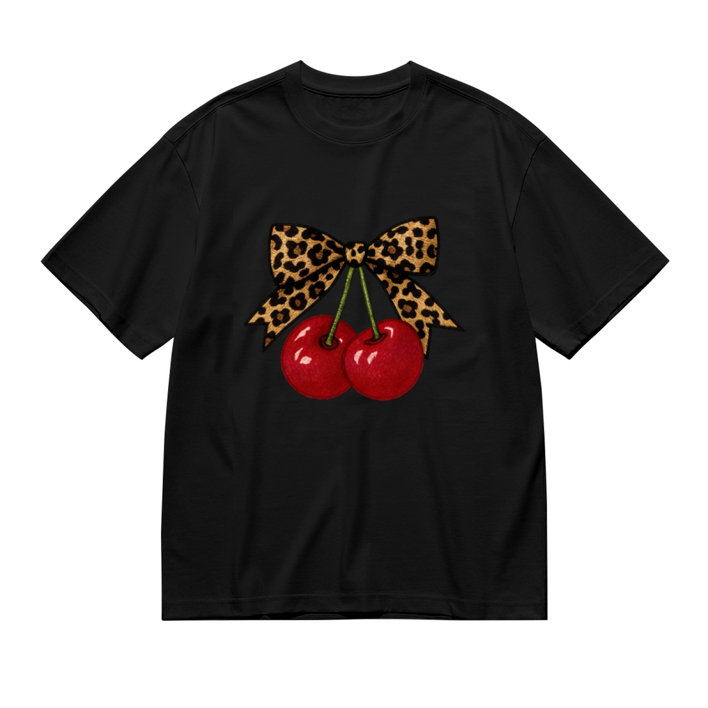 Y2K Leopard Bow Red Cherry Cute Graphic Plus Size Women Printed T-Shirt