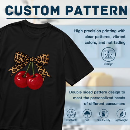 Y2K Leopard Bow Red Cherry Cute Graphic Plus Size Women Printed T-Shirt