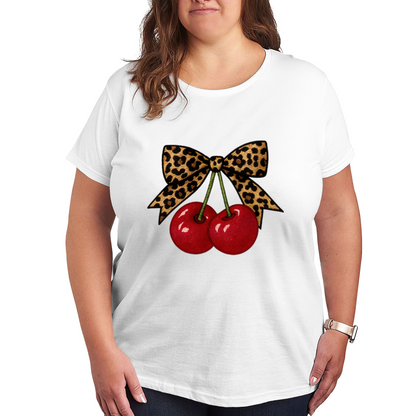 Y2K Leopard Bow Red Cherry Cute Graphic Plus Size Women Printed T-Shirt
