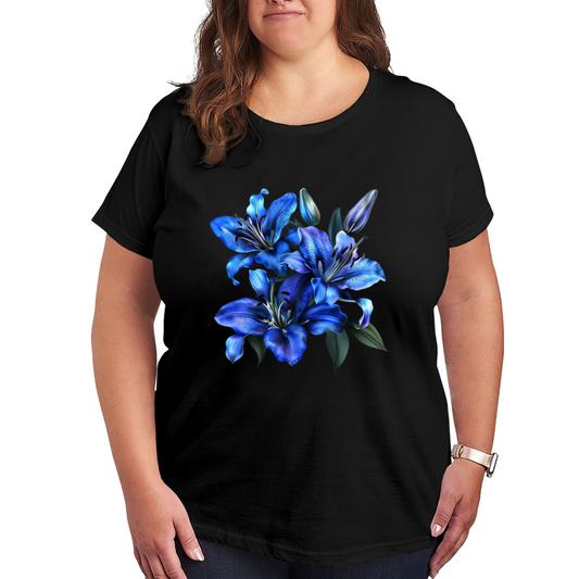 Stunning Dark Blue Lily Floral Aesthetic Plus Size Women's Printed T-Shirt