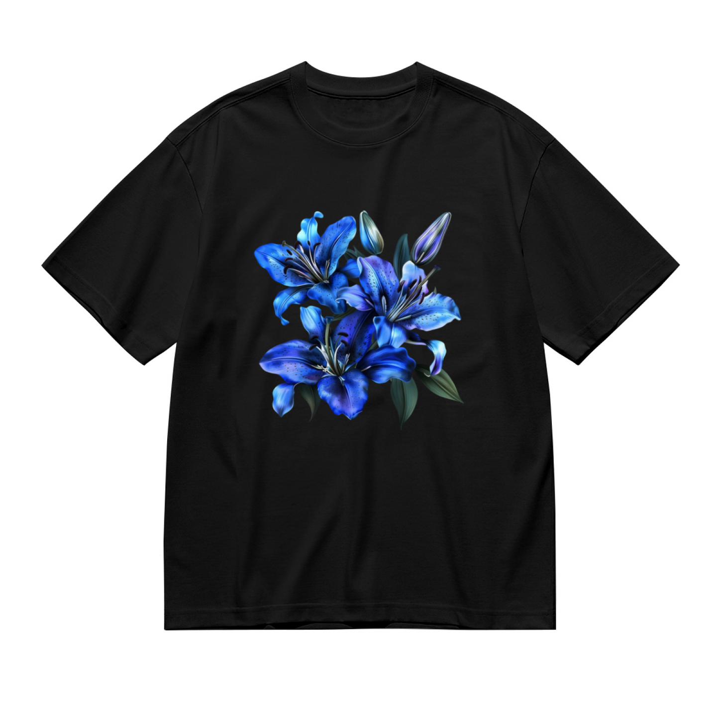 Stunning Dark Blue Lily Floral Aesthetic Plus Size Women's Printed T-Shirt
