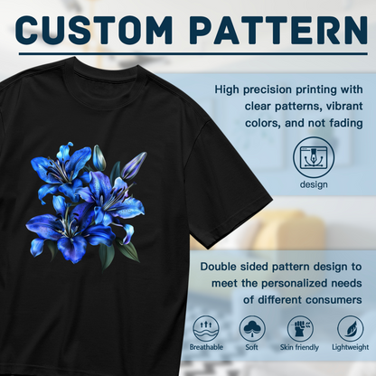 Stunning Dark Blue Lily Floral Aesthetic Plus Size Women's Printed T-Shirt