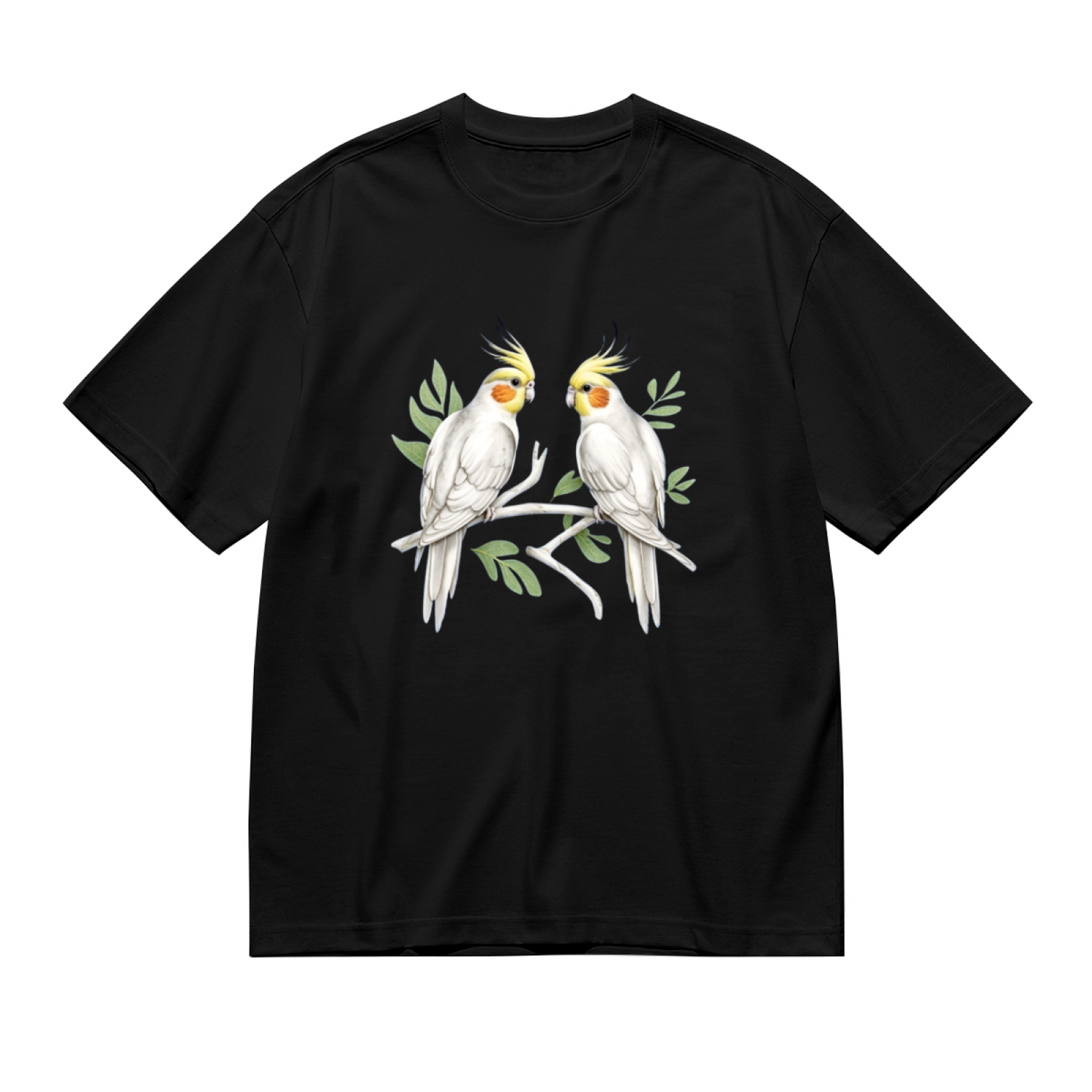 Watercolor Cockatiel Pair Green Branch Nature Print Plus Size Women¡¯s Soft Tee