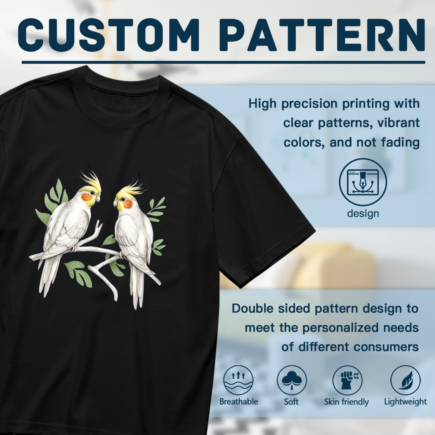 Watercolor Cockatiel Pair Green Branch Nature Print Plus Size Women¡¯s Soft Tee