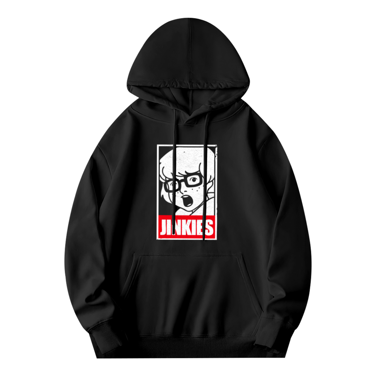 Retro JINKIES Velma Cartoon Graphic Black Hoodie, Casual Comfort Sweatshirt For Fans