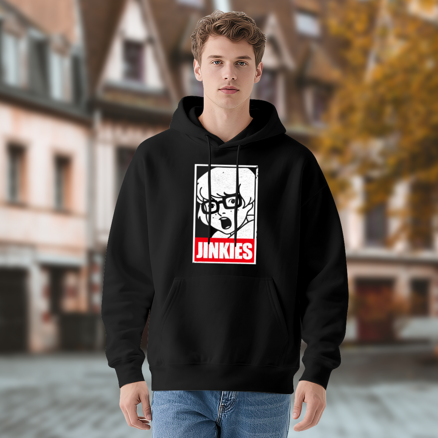 Retro JINKIES Velma Cartoon Graphic Black Hoodie, Casual Comfort Sweatshirt For Fans
