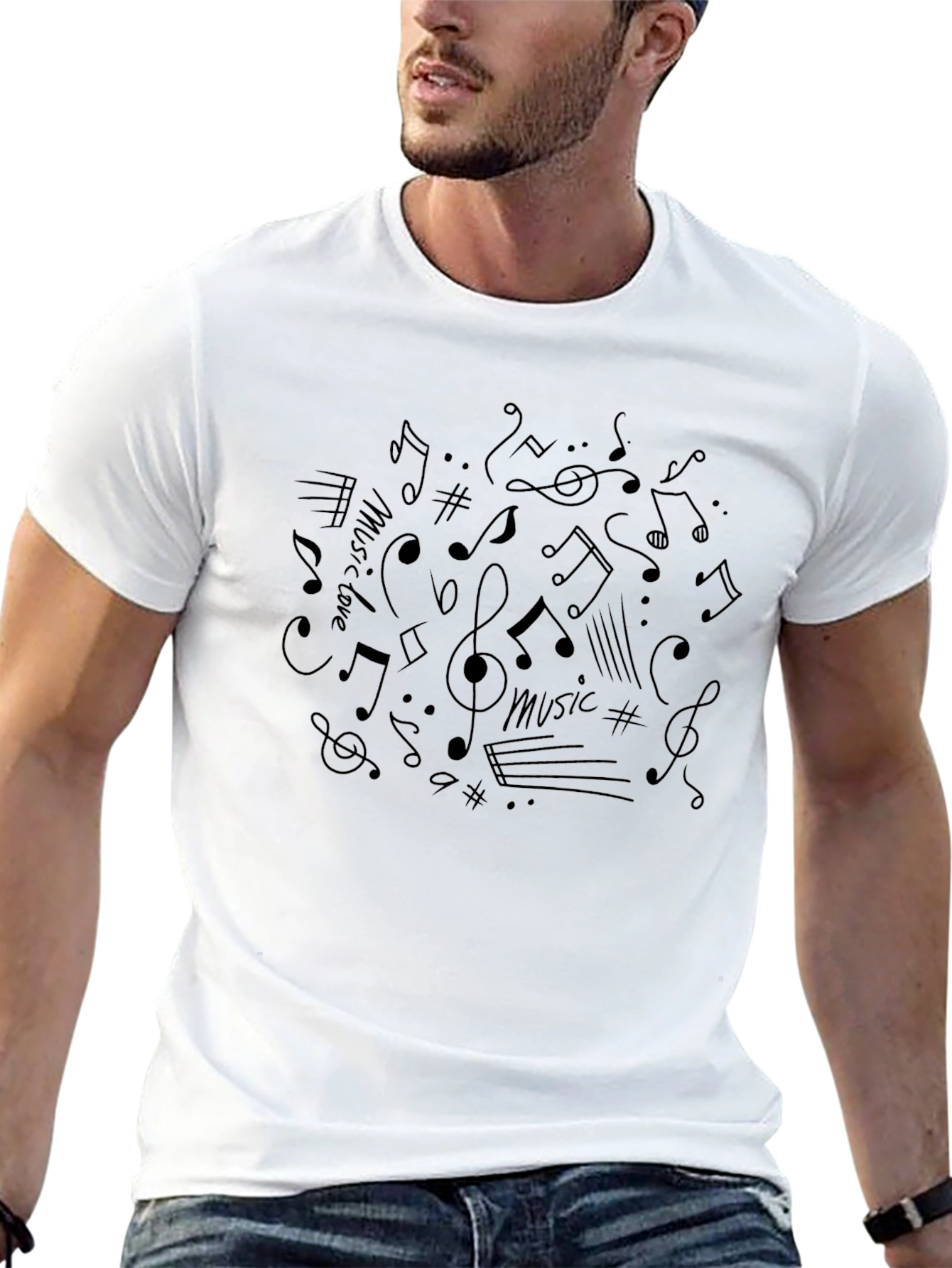 Music Notes Graphic Print Crew Neck T-Shirt