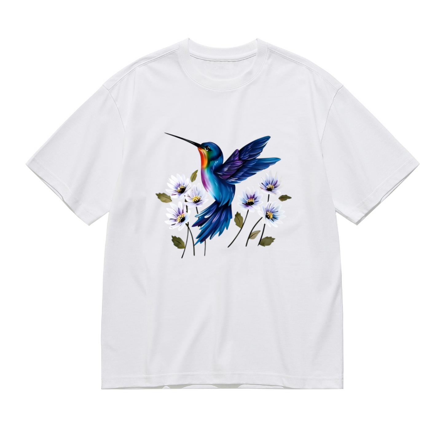 Shiny Blue Hummingbird Wildflower Plus Size Women¡¯s Fashion Printed T-Shirt