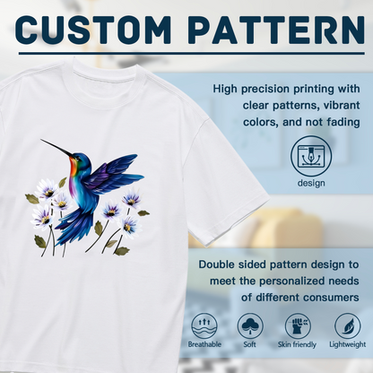 Shiny Blue Hummingbird Wildflower Plus Size Women¡¯s Fashion Printed T-Shirt