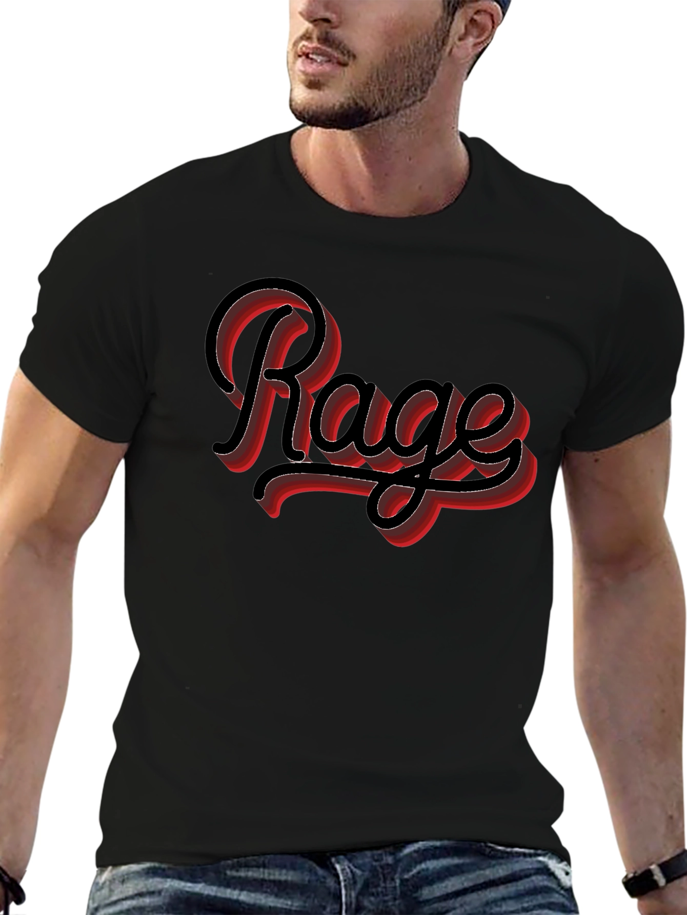 Rage Graphic Print Black Crewneck T-Shirt