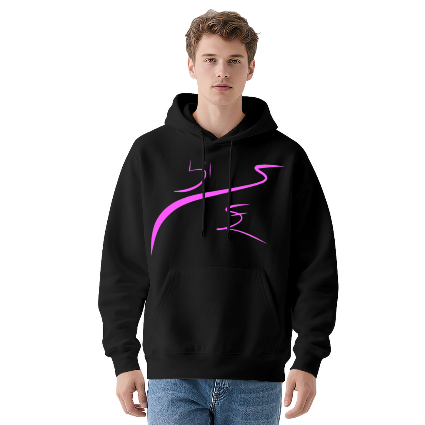 Pink Abstract Curve Art Hoodie, Lightweight Cozy Outfit