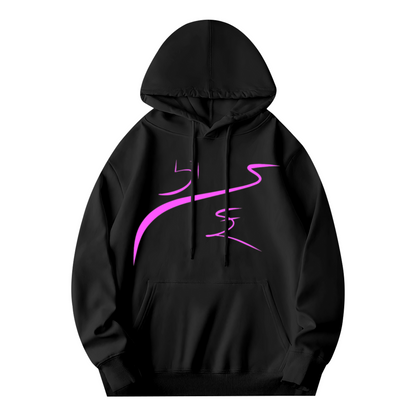 Pink Abstract Curve Art Hoodie, Lightweight Cozy Outfit