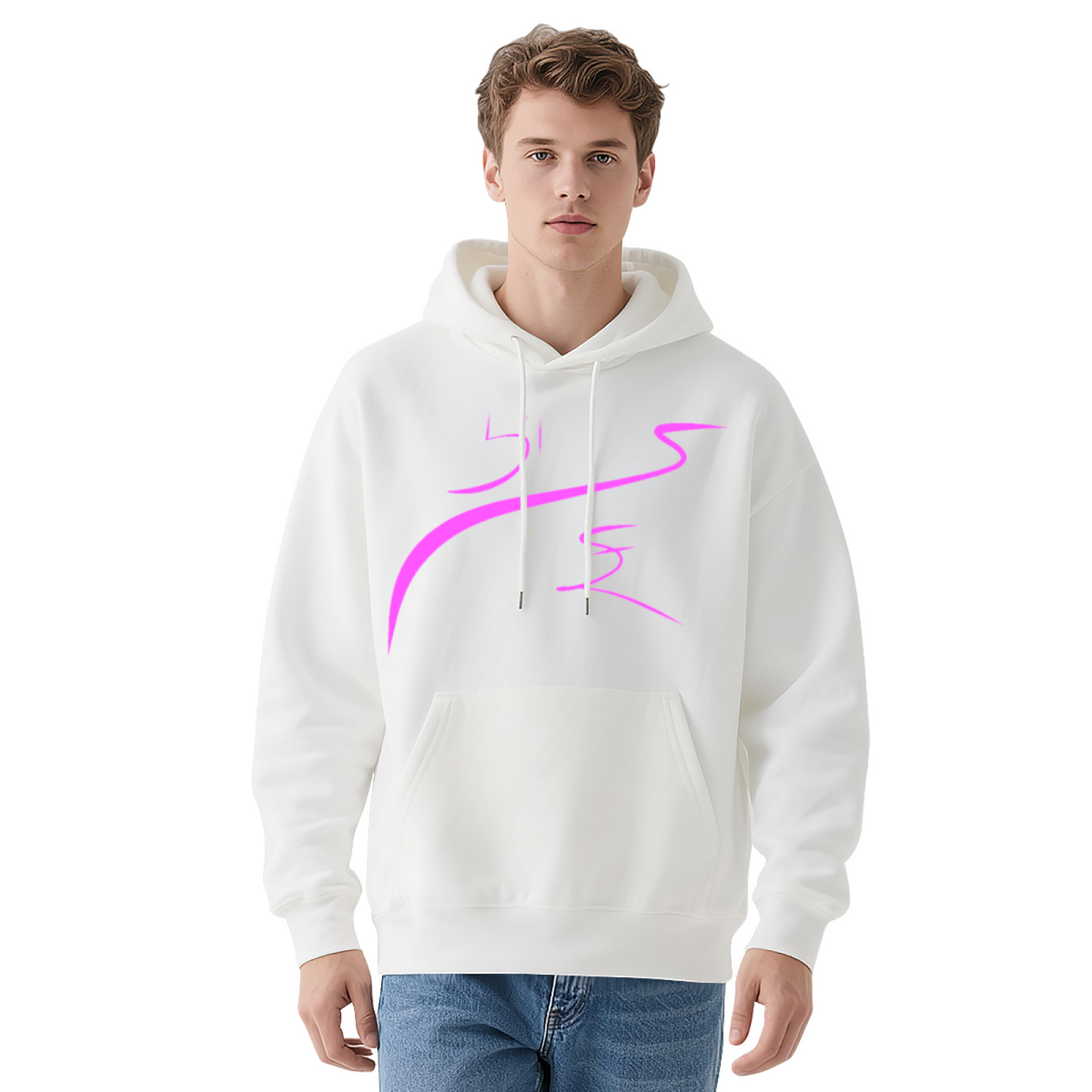 Pink Abstract Curve Art Hoodie, Lightweight Cozy Outfit