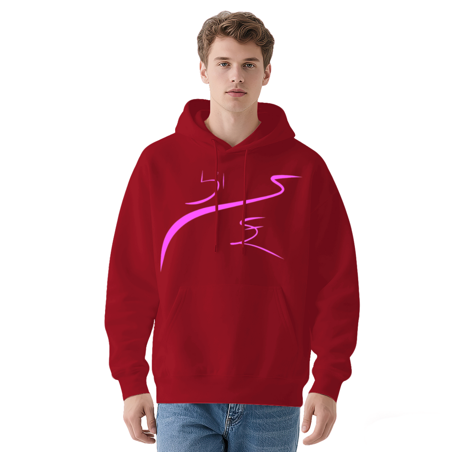 Pink Abstract Curve Art Hoodie, Lightweight Cozy Outfit