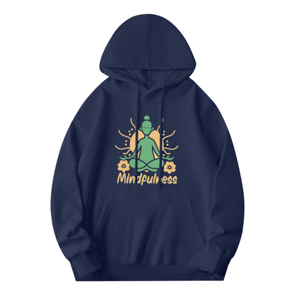 Mindfulness Meditation Yoga Figure Navy Hoodie, Relax Cozy Spiritual Daily Top