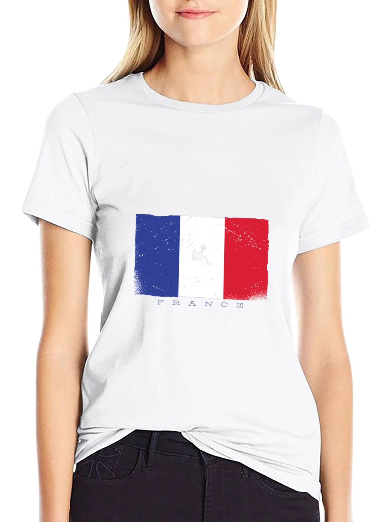 France Flag Handball Player Black T-Shirt