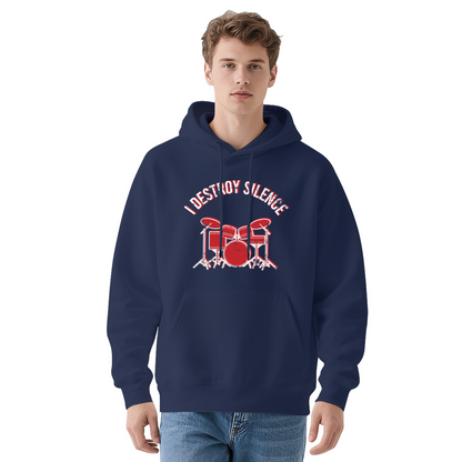 I Destroy Silence Drum Kit Rock Graphic Hoodie, Music Lover Comfort Sweatshirt