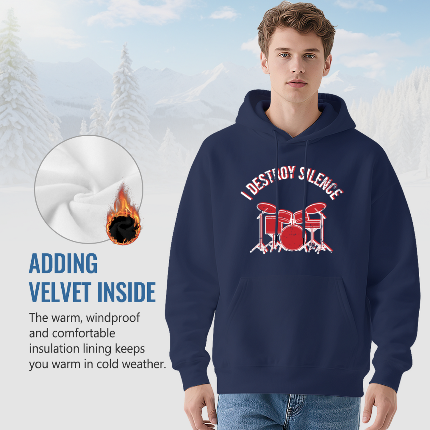 I Destroy Silence Drum Kit Rock Graphic Hoodie, Music Lover Comfort Sweatshirt
