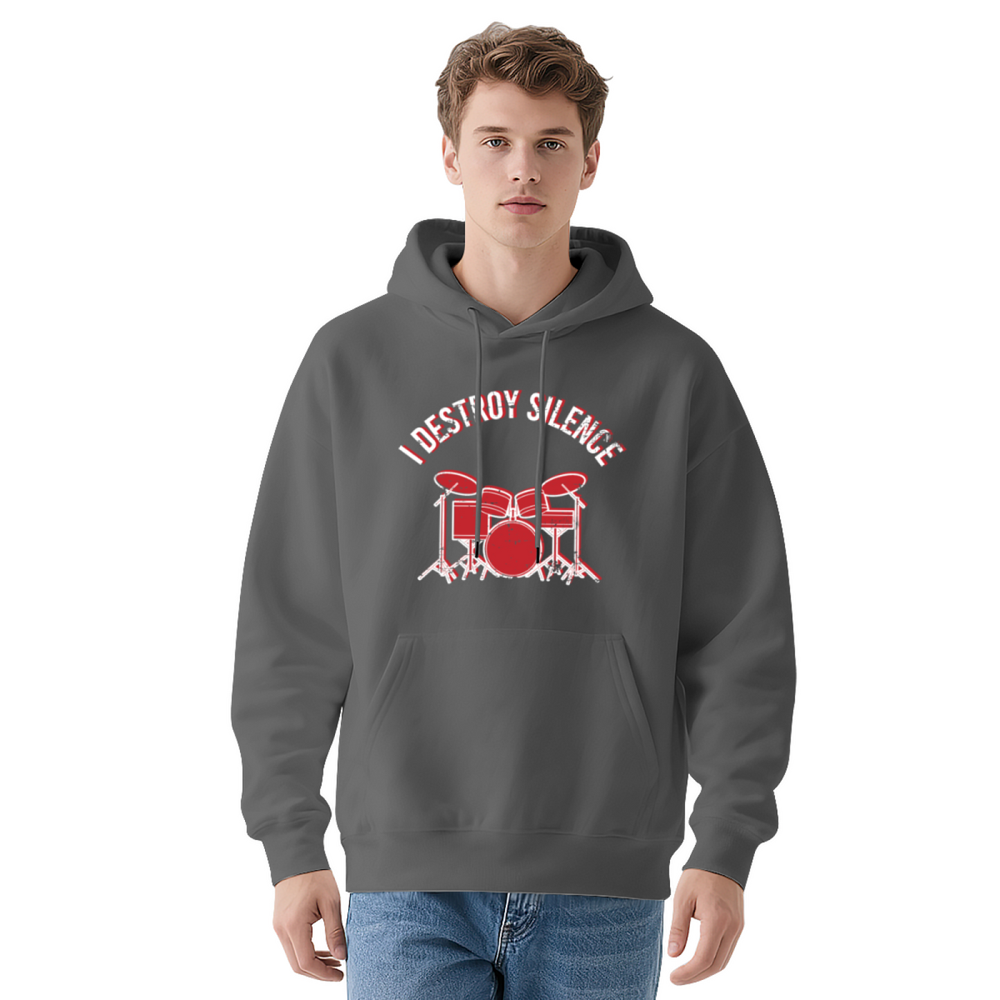 I Destroy Silence Drum Kit Rock Graphic Hoodie, Music Lover Comfort Sweatshirt