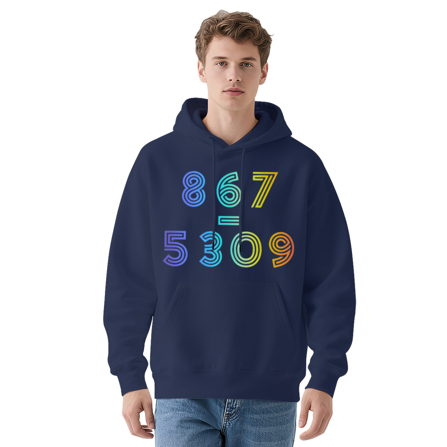 Colorful 867=5309 Number Retro Vibrant Comfort Hoodie, Trendy Casual Top